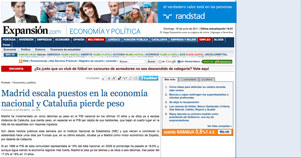 Madrid escala puestos en la economía nacional y Cataluña pierde peso | Recurso educativo 33546