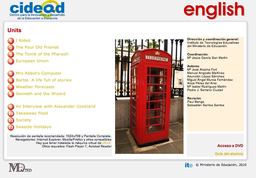 CIDEAD, Centro para la Innovación y Desarrollo de la Educación a Distancia: English | Recurso educativo 40448