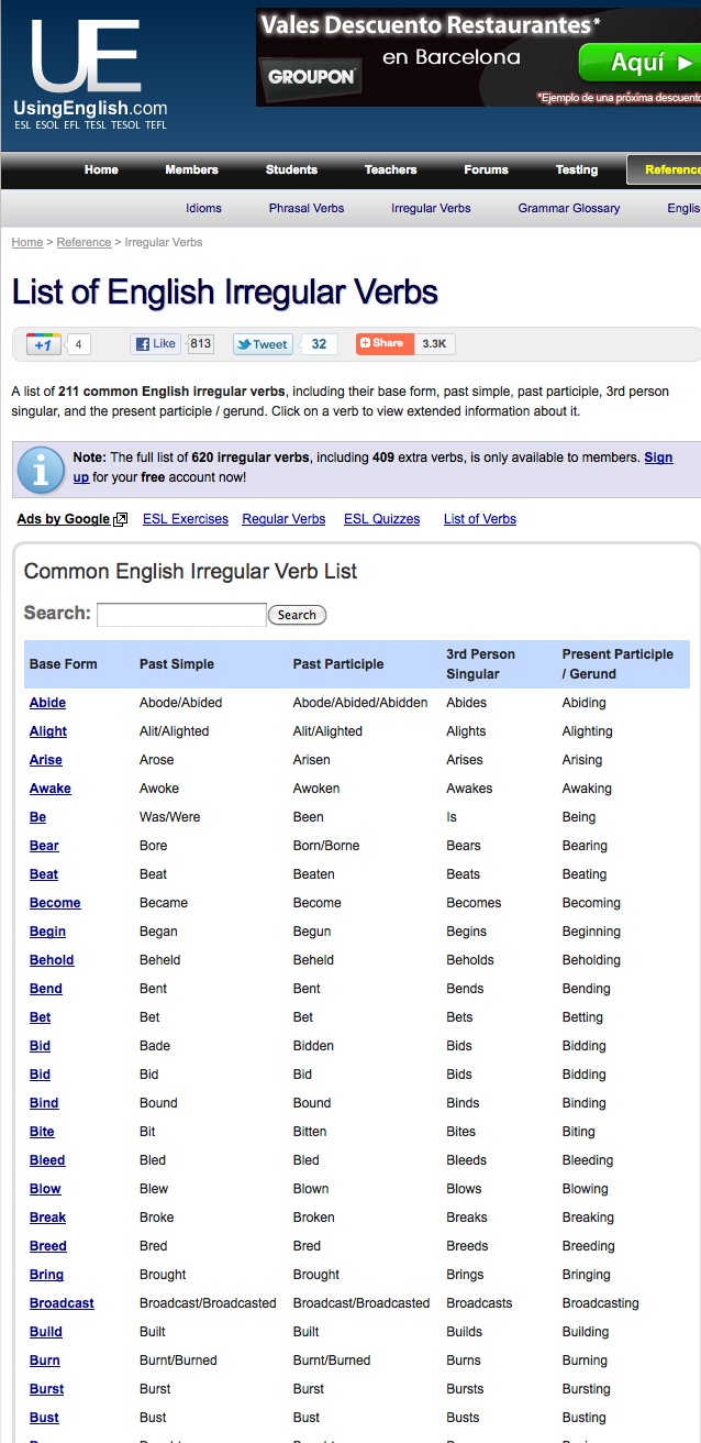 List of the Most Common English Irregular Verbs | Recurso educativo 40596