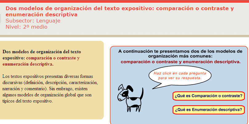 Dos modelos de organización del texto expositivo: comparación o contraste y enumeración descriptiva | Recurso educativo 44075