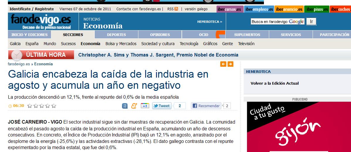 Galicia encabeza la caída de la industria en agosto y acumula un año en negativo | Recurso educativo 49047