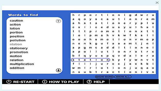 Wordsearch '-tion' game | Recurso educativo 65833