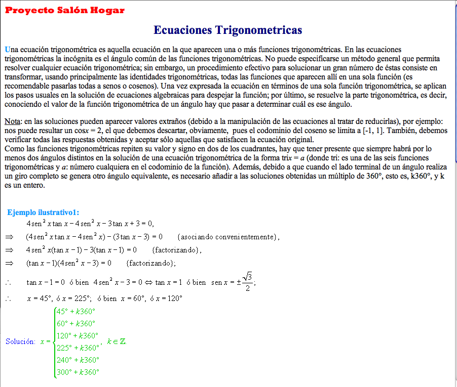 Ecuaciones Trigonometricas | Recurso educativo 90627