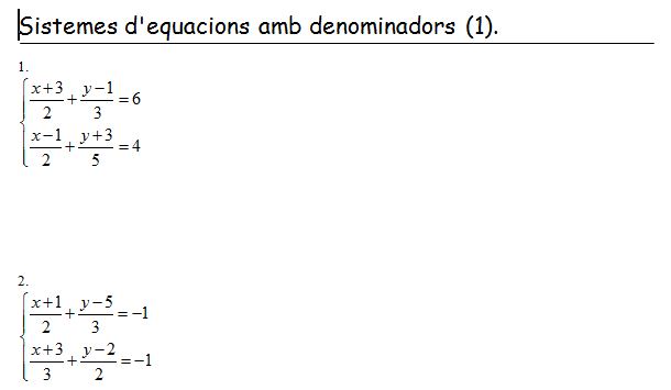 Sistemes d'equacions amb denominadors | Recurso educativo 37691